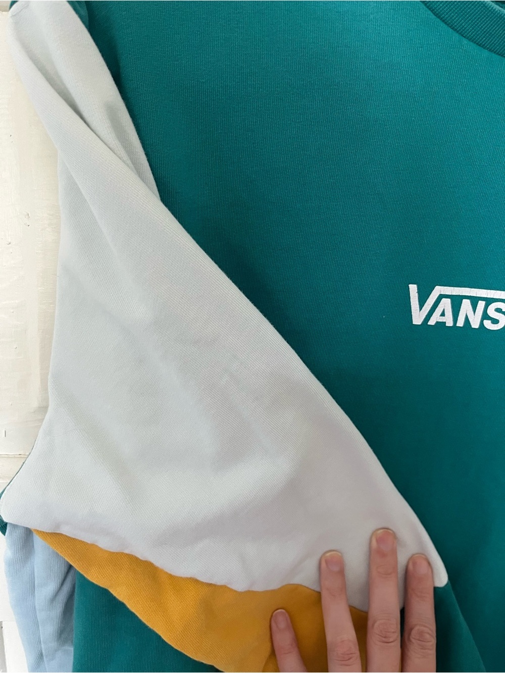 Vans Colorblock Crewneck Sweatshirt | Teal Blue Mustard | Unisex - Picture 10 of 13
